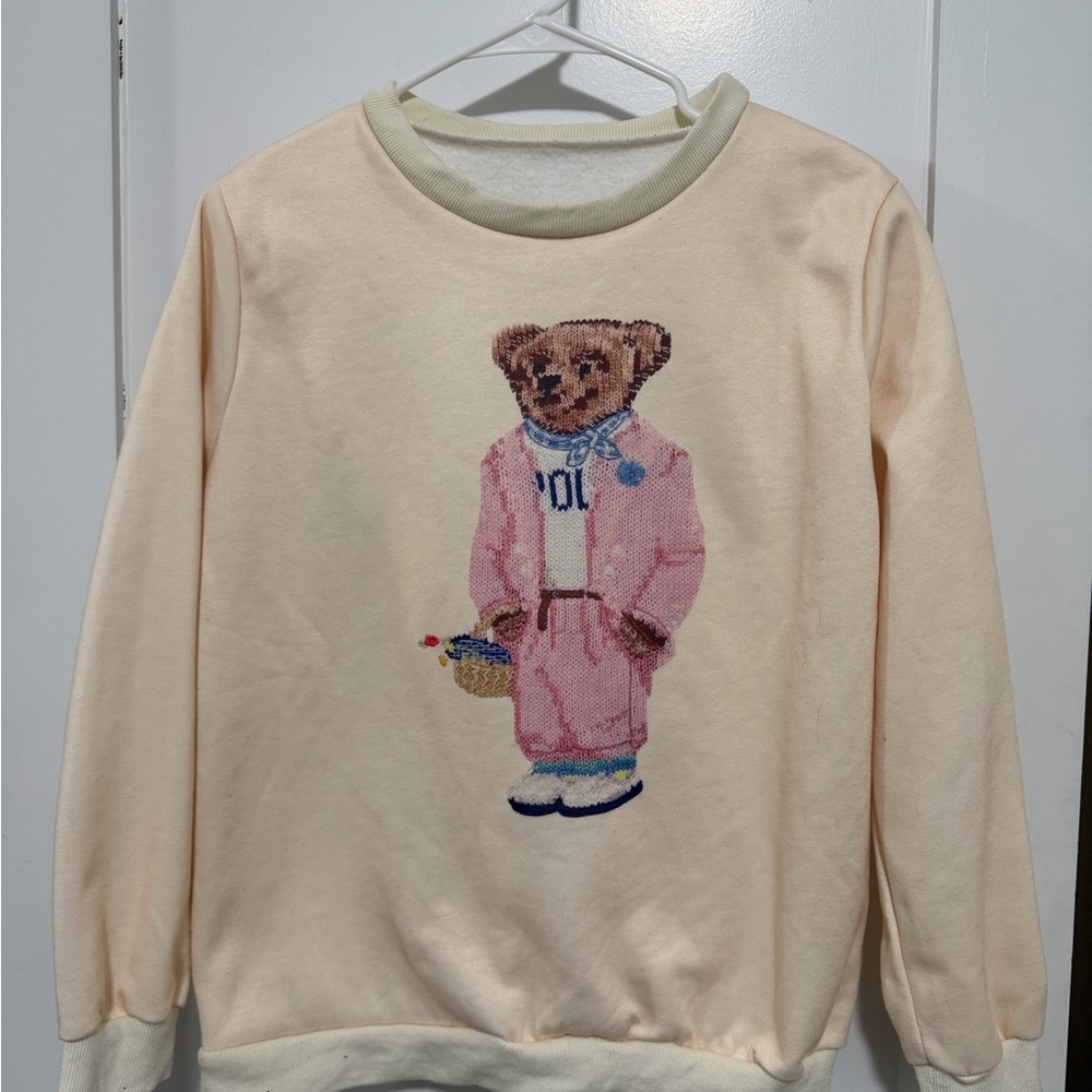 Cream Sweatshirt with Pink Teddy Bear Design